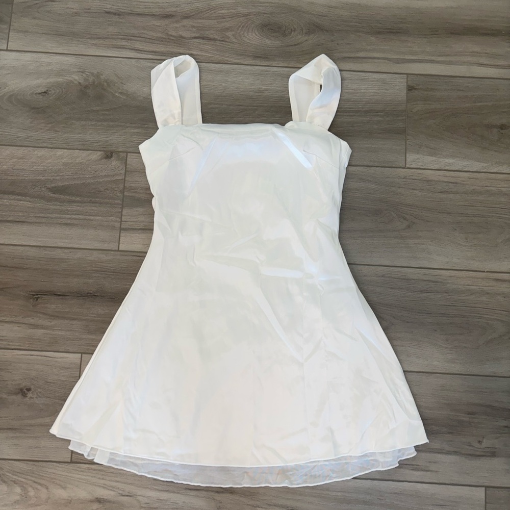 Balletcore Sleeveless Square-Neck Plain Mesh Slim-Fit Mini A-Line Dress